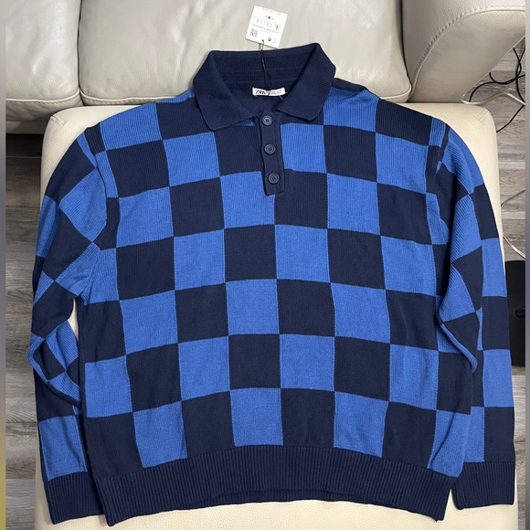 NWT - Zara Men’s Checked Polo Sweater - Size L - Picture 4 of 9